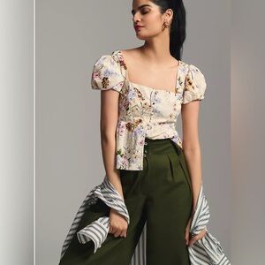 Anthropologie Floral Blouse in Cream and Pink